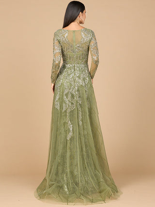 Long Sleeve Gown with Overskirt & High Neck - Glamourous Grace