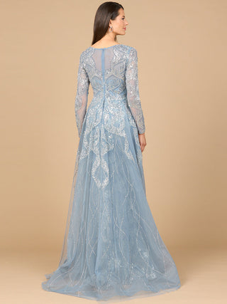 Long Sleeve Gown with Overskirt & High Neck - Glamourous Grace