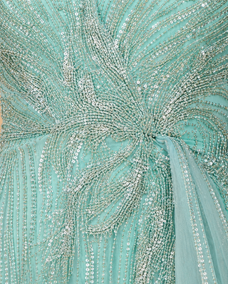 Long Sleeve V-Neck Gown with Drape - Glamourous Grace