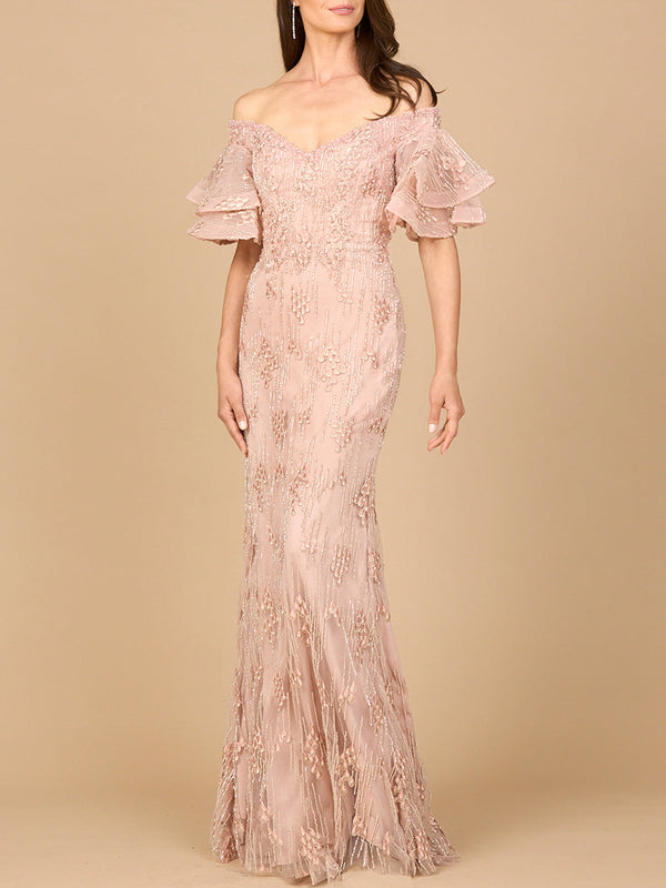 Off Shoulder Mermaid Gown with Tiered Sleeves - Glamourous Grace