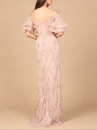 Off Shoulder Mermaid Gown with Tiered Sleeves - Glamourous Grace