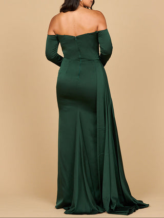 Lara 28936 - Off Shoulder Satin Dress with Beaded Details - Glamourous Grace