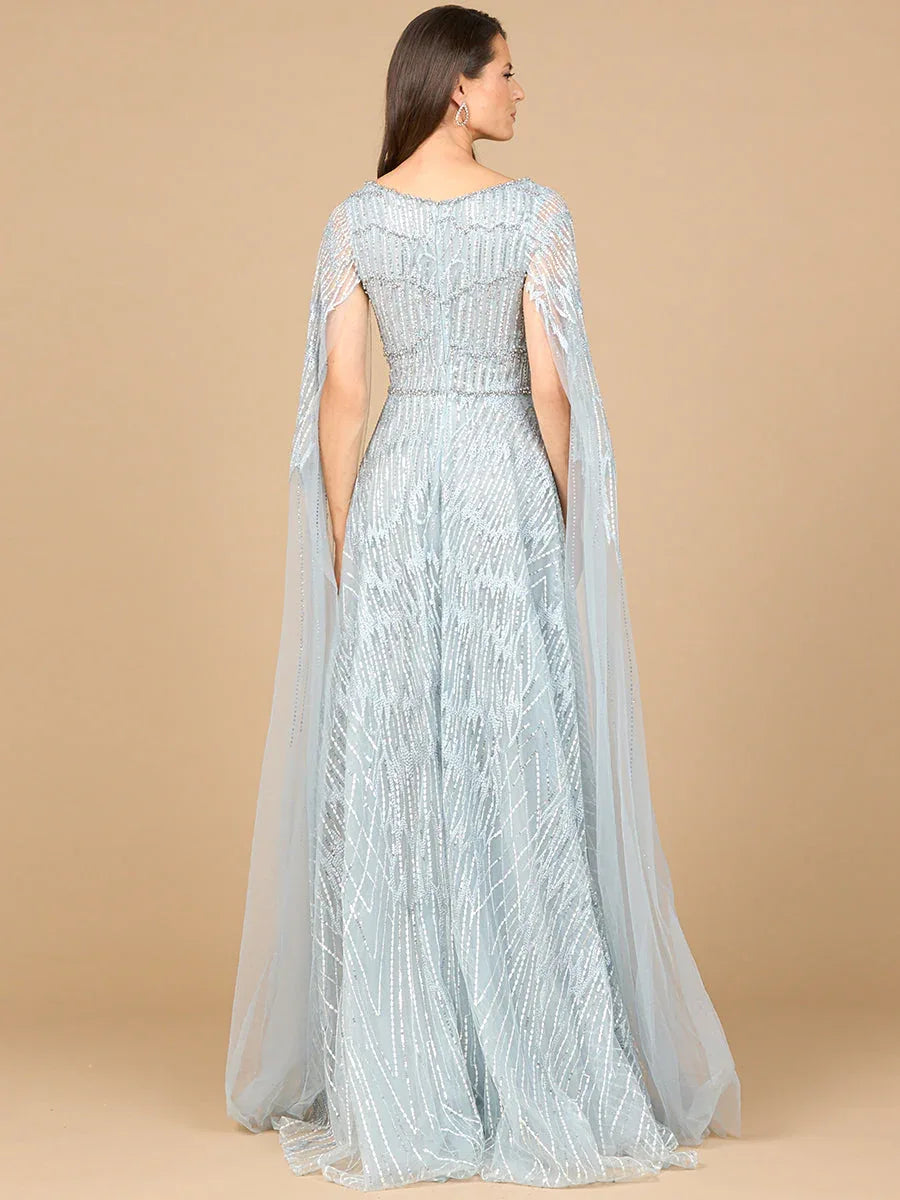 Embellished Gown with Cape Sleeves - Glamourous Grace