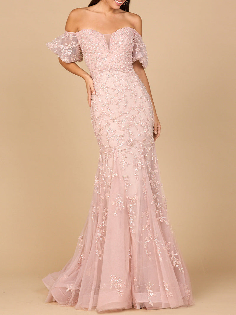 Lace, Off Shoulder Mermaid Gown - Glamourous Grace