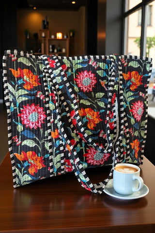 SC - Lennox Black Floral Tote Bag - Glamourous Grace