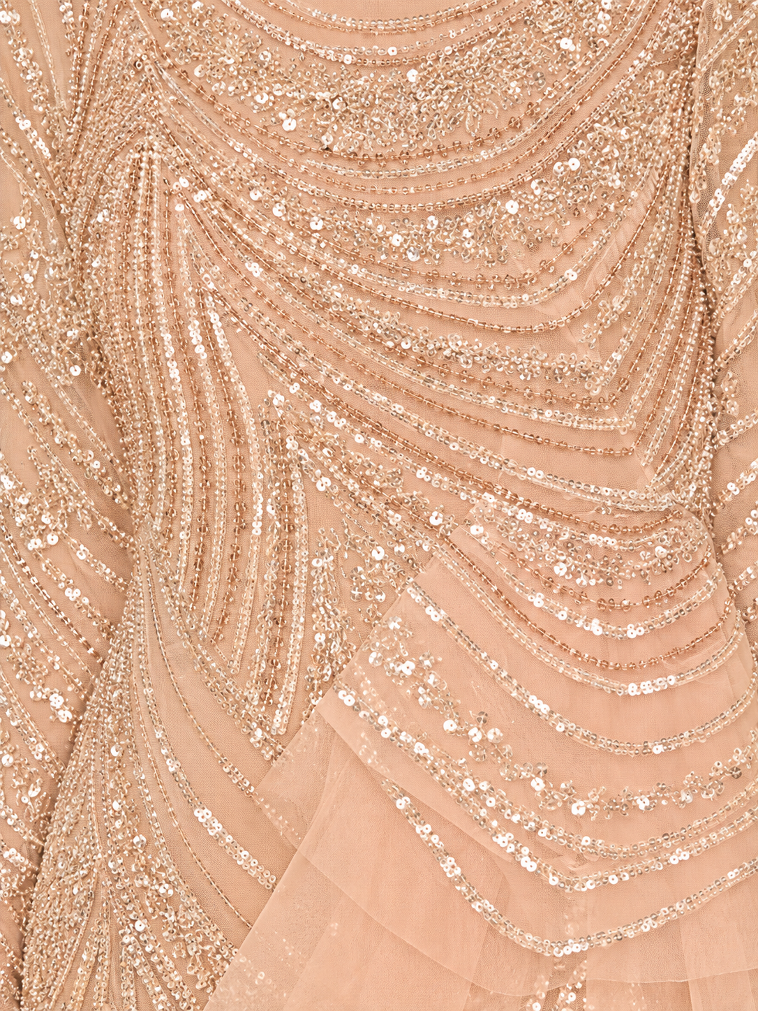 Beaded Long Sleeve Gown with Tulle Applique - Glamourous Grace