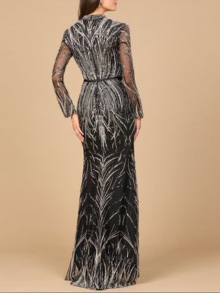Mandarin V-Neck Gown with Long Sleeves - Glamourous Grace