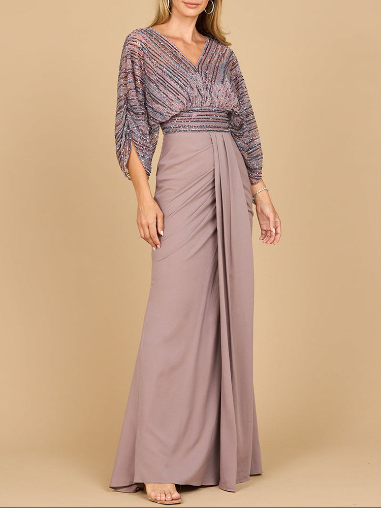 Lara 28950- Draped Skirt Gown with Cape Sleeves - Glamourous Grace