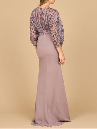 Lara 28950- Draped Skirt Gown with Cape Sleeves - Glamourous Grace