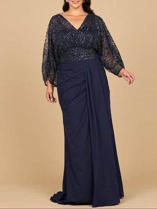 Lara 28950- Draped Skirt Gown with Cape Sleeves - Glamourous Grace