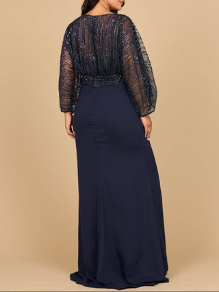 Lara 28950- Draped Skirt Gown with Cape Sleeves - Glamourous Grace