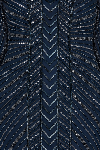 Long Sleeve Linear Focus Beaded Gown - Glamourous Grace