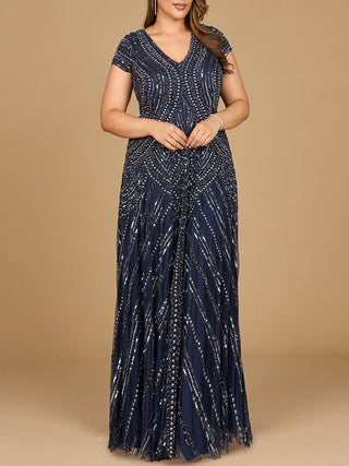 Cap Sleeve Beaded A-Line Gown - Glamourous Grace