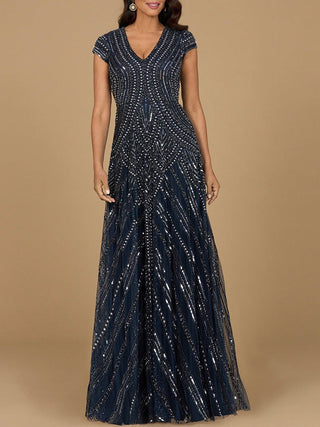 Cap Sleeve Beaded A-Line Gown - Glamourous Grace