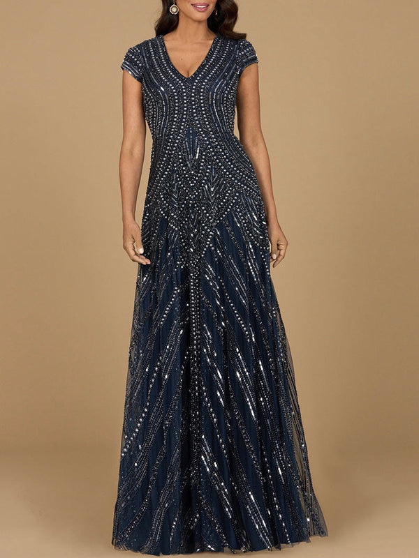 Cap Sleeve Beaded A-Line Gown - Glamourous Grace