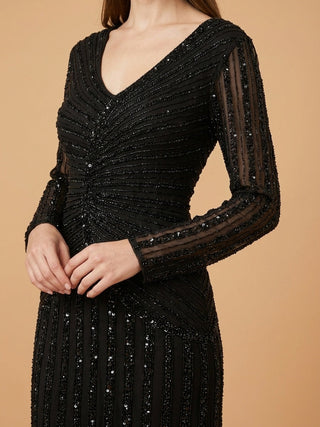 Long Sleeve Linear Beaded Gown | 28953 - Glamourous Grace
