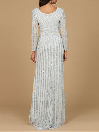 Long Sleeve Linear Beaded Gown - Glamourous Grace