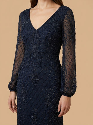 Long Sleeve Beaded Gown with Bishop Sleeves | 28955 - Glamourous Grace