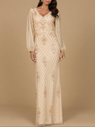 Long Sleeve Beaded Gown with Bishop Sleeves | 28955 - Glamourous Grace