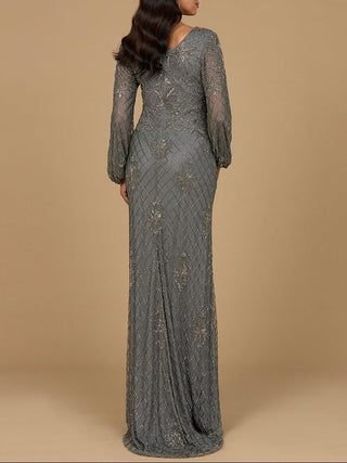 Long Sleeve Beaded Gown with Bishop Sleeves | 28955 - Glamourous Grace