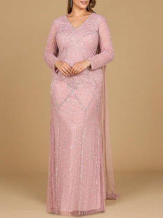 Long Sleeve Beaded Gown with Cape - Glamourous Grace