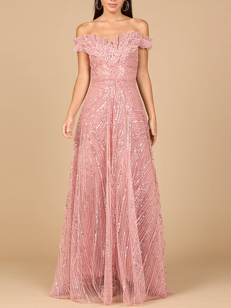 Off Shoulder Beaded Ballgown - Glamourous Grace