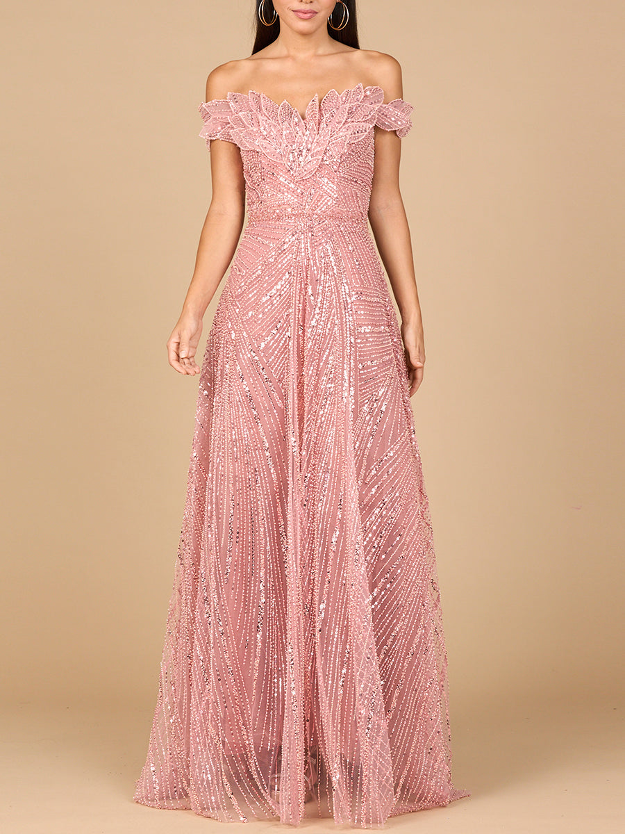 Off Shoulder Beaded Ballgown - Glamourous Grace