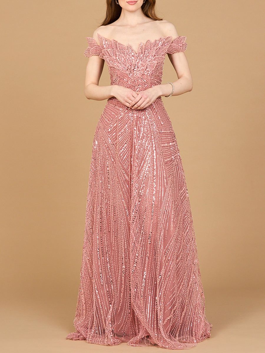 Off Shoulder Beaded Ballgown - Glamourous Grace