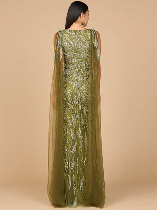 V-Neck Gown with Long Cape Sleeves - Glamourous Grace