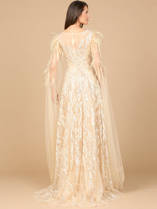 V-Neck Lace Gown with Cape Sleeves - Glamourous Grace