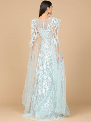V-Neck Lace Gown with Cape Sleeves - Glamourous Grace