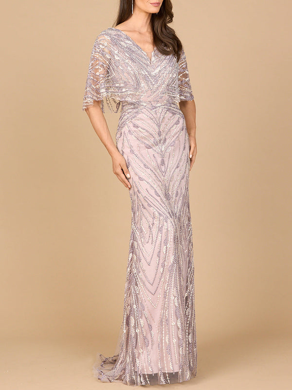 Cape Sleeve Mermaid Gown - Glamourous Grace