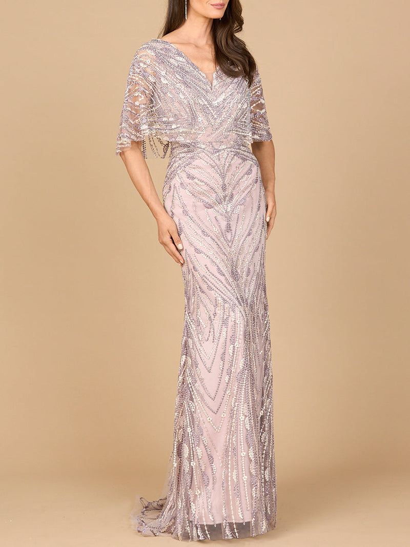 Cape Sleeve Mermaid Gown - Glamourous Grace