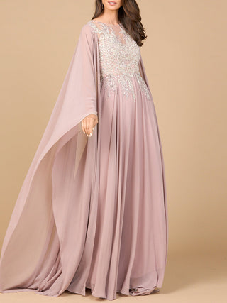 Chiffon A-line Long Gown with Cape Sleeves - Glamourous Grace