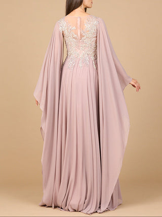 Chiffon A-line Long Gown with Cape Sleeves - Glamourous Grace