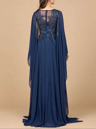 Chiffon A-line Long Gown with Cape Sleeves - Glamourous Grace