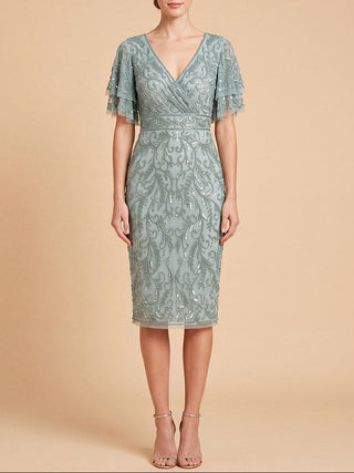 Beaded Midi Dress with Cape Sleeves - Glamourous Grace