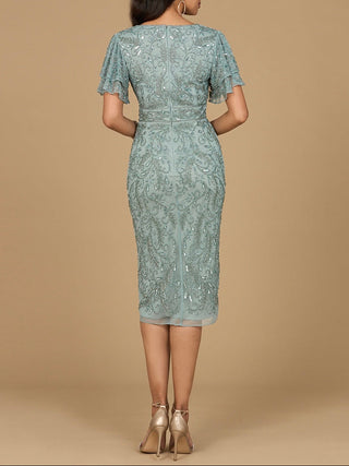Beaded Midi Dress with Cape Sleeves - Glamourous Grace