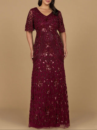 V-Neck, Cape Sleeve Beaded Gown - Glamourous Grace