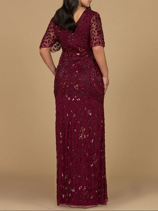 V-Neck, Cape Sleeve Beaded Gown - Glamourous Grace