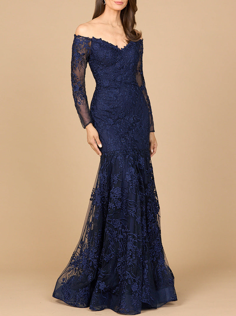 Off Shoulder Long Sleeve Mermaid Gown - Glamourous Grace