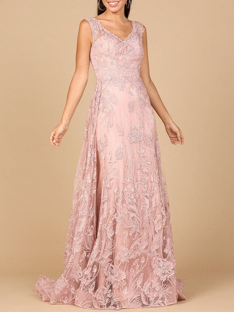 Overskirt Lace Fitted V-Neck Gown - Glamourous Grace