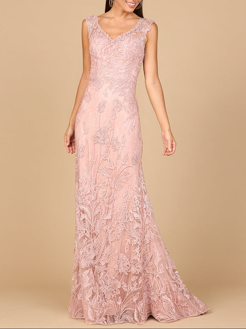Overskirt Lace Fitted V-Neck Gown - Glamourous Grace