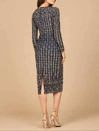 Beaded Midi Dress with Long Sleeves - Glamourous Grace