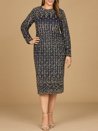 Beaded Midi Dress with Long Sleeves - Glamourous Grace