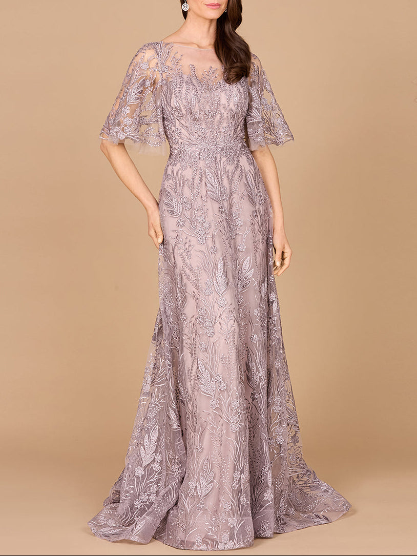 Modest, Cape Sleeve A-line Gown - Glamourous Grace