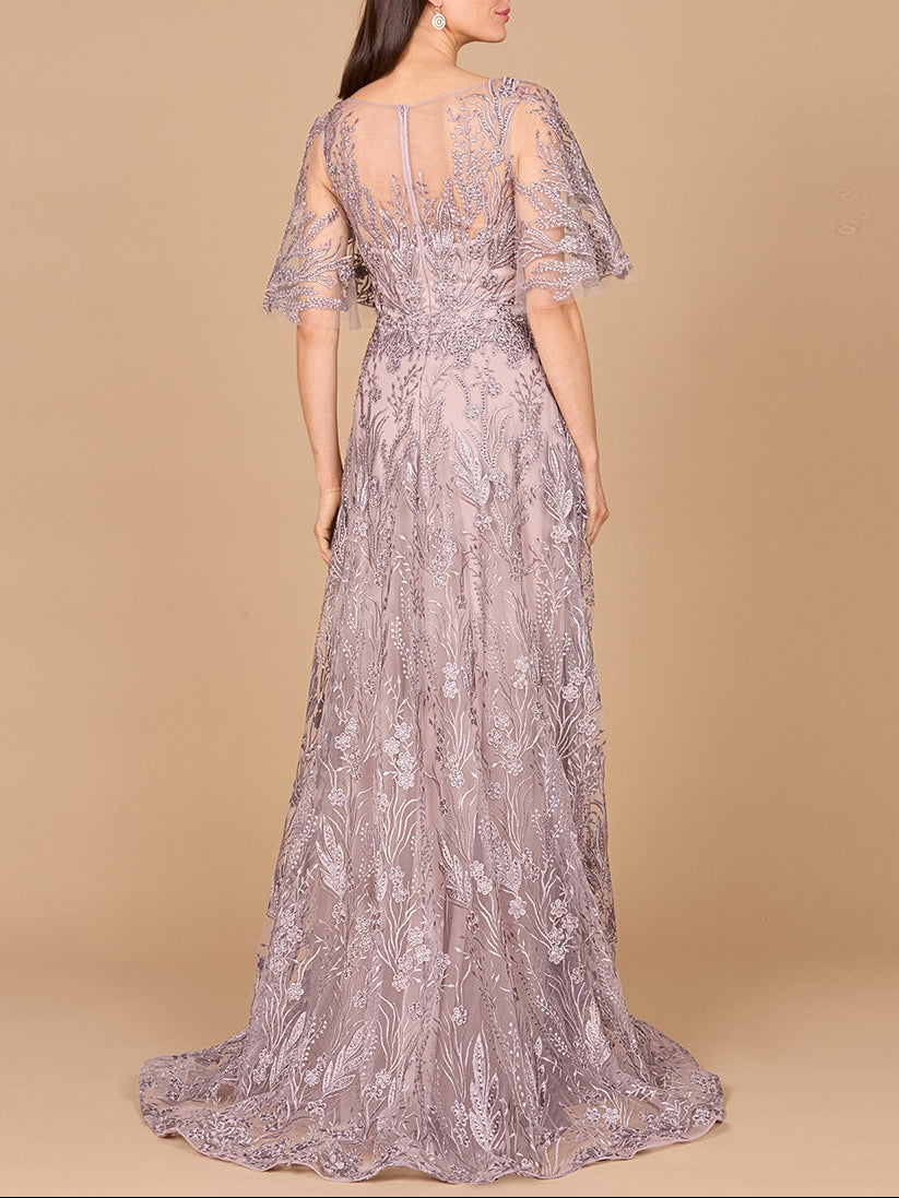 Modest, Cape Sleeve A-line Gown - Glamourous Grace