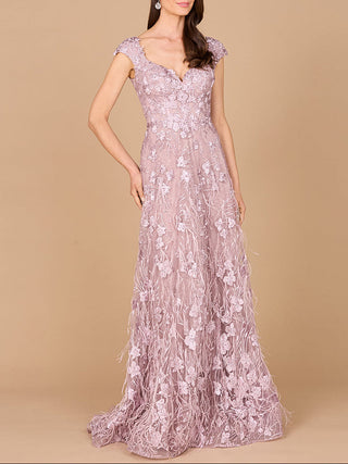 Cap Sleeves, A-line Dress with Feathers - Glamourous Grace