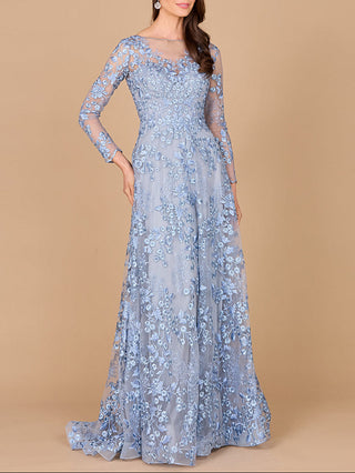 Illusion Neckline, Long Sleeves Gown - Glamourous Grace