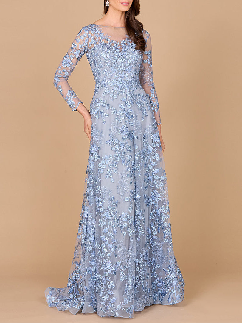 Illusion Neckline, Long Sleeves Gown - Glamourous Grace